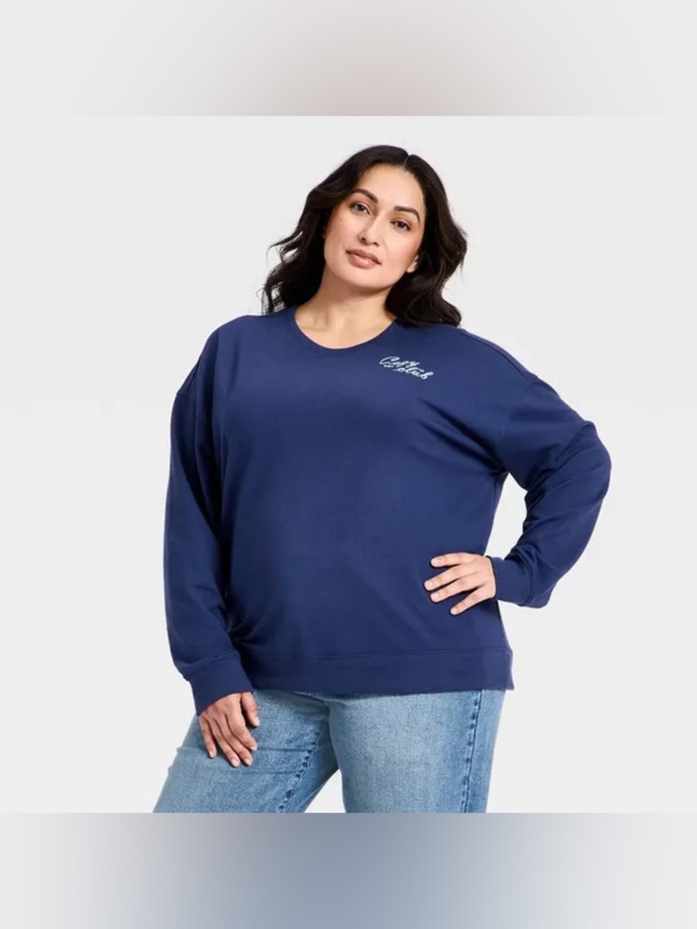 New Ava & Viv Women's Holiday French Terry Rib-Knit Sweatshirt, 3X - Navy Blue